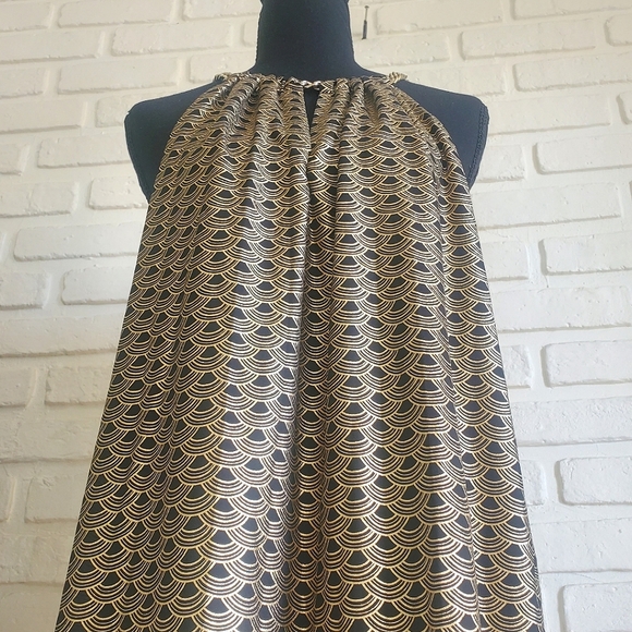 Michael Kors Chain Halter Dress Bergalia Black Gold Foil Art Deco Size Large - Picture 16 of 17